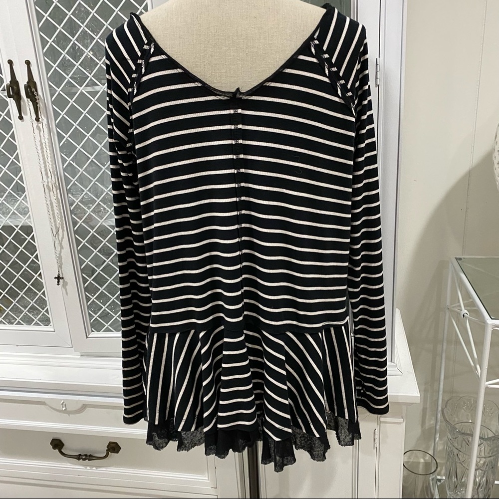 Free People Striped Peplum Top Sz M black white - Picture 3 of 6